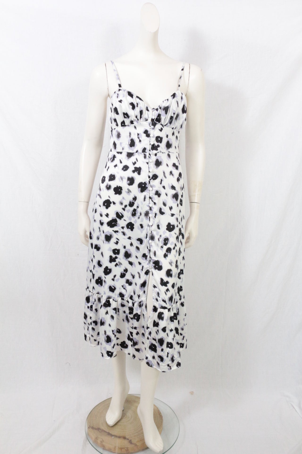 Robe midi Zara imprimé léopard abstrait satinée blanche noire T36 S 6