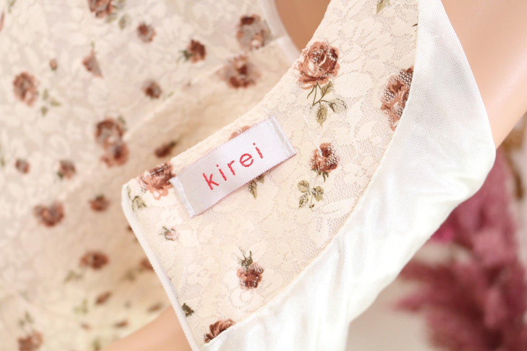 Robe courte krei beige fleurs dentelle S 3