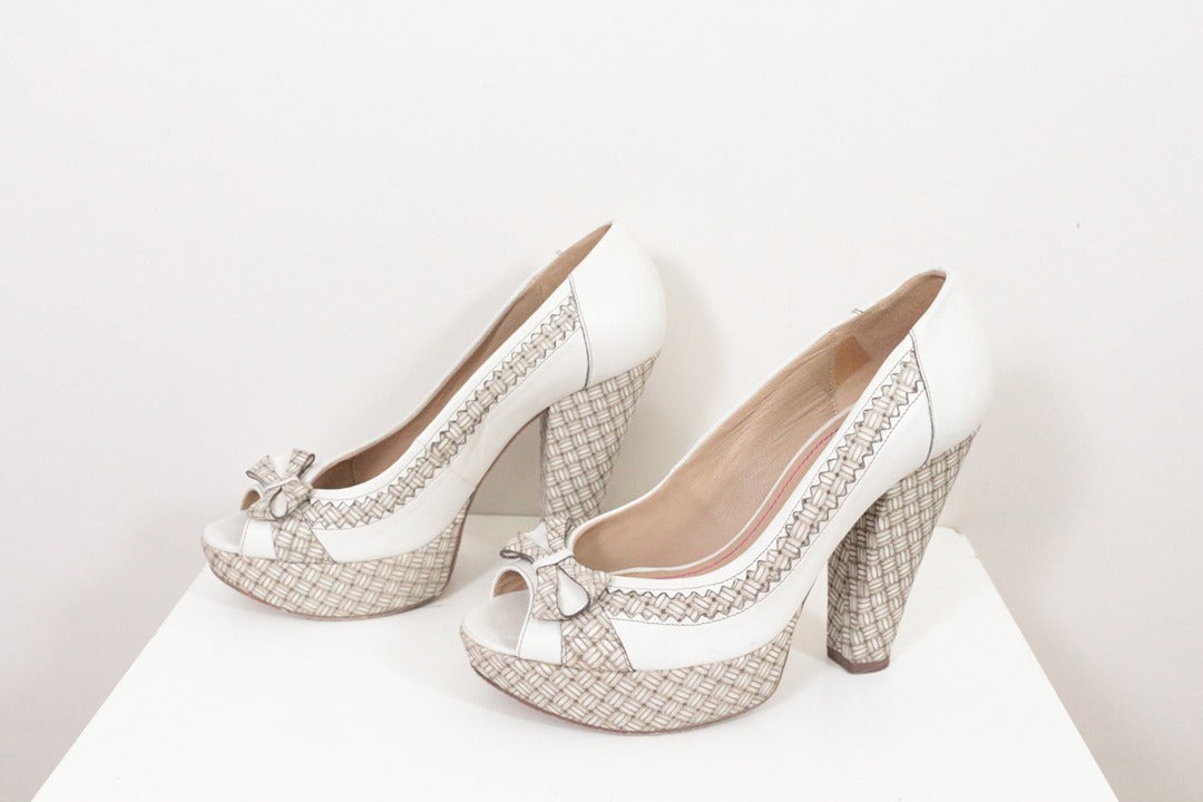 Escarpins peep-toe femme Bocage blanc et beige tressé taille 39 5