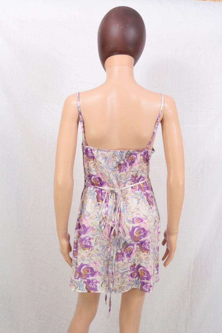Robe portefeuille polyester violet fleurs 36 11