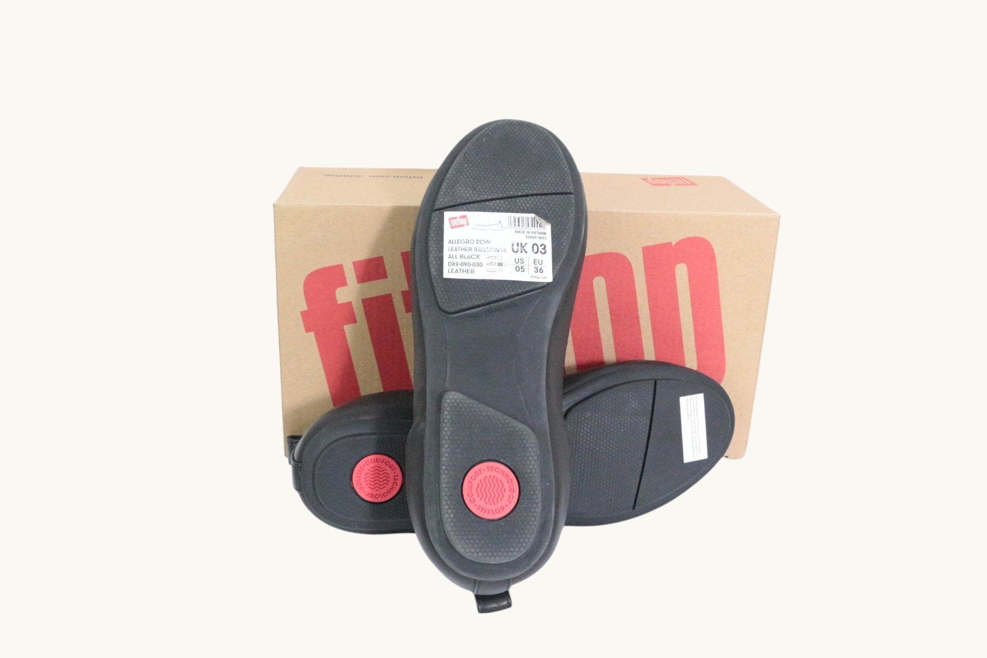 Semelles noires de ballerines Frippindealz FitFlop avec technologie Dynamicush et boîte de rangement d'origine