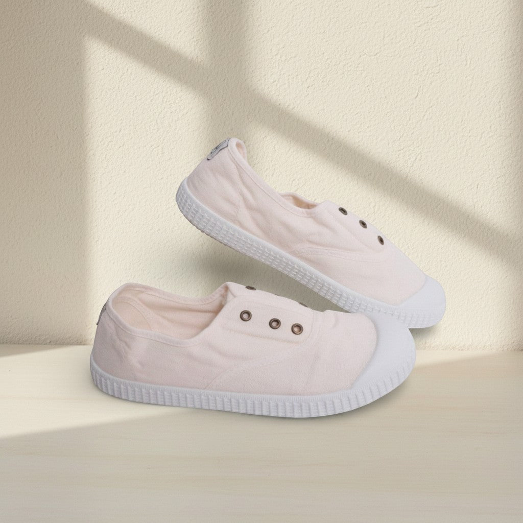 Baskets basses en textile blanc pour enfant Frippindealz sans lacets avec semelle en caoutchouc