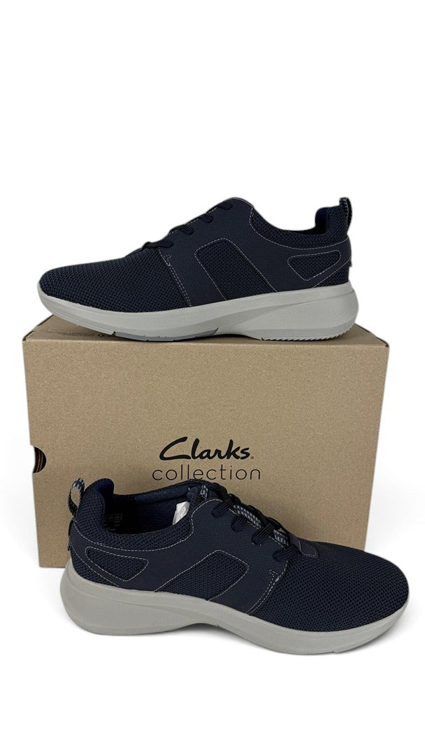 Baskets de course Frippindealz Clarks Lehman Tie en textile bleu marine avec semelle grise et boîte d'origine