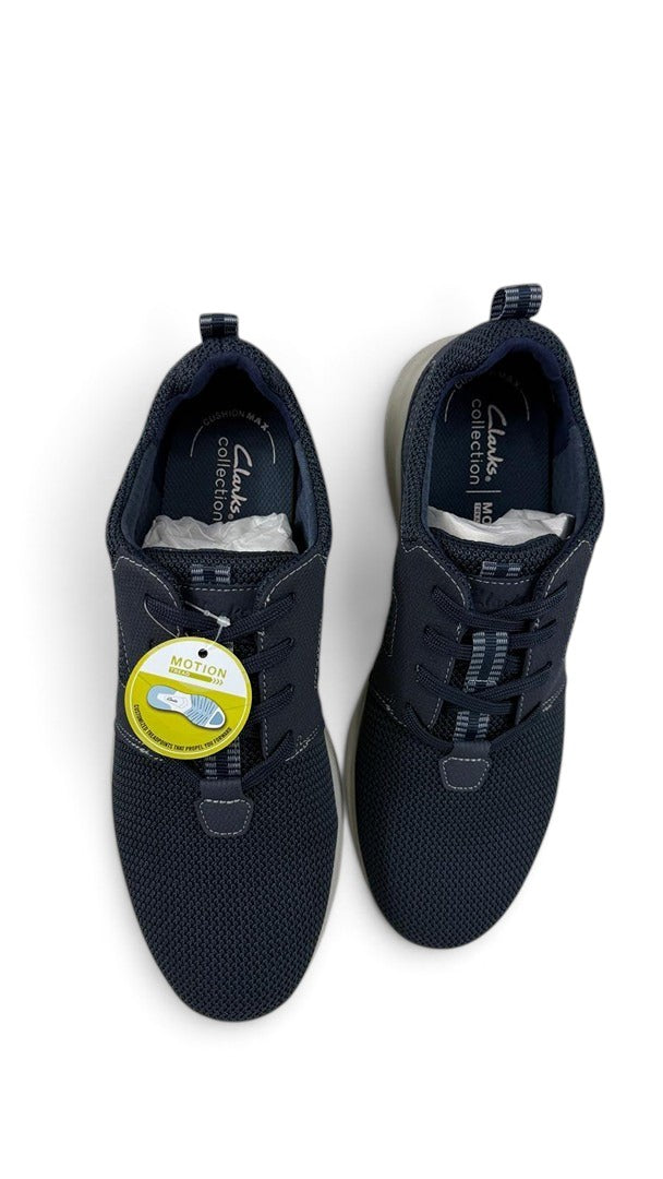Baskets de course Frippindealz Clarks Lehman Tie en textile bleu marine avec semelle grise et technologie Cushion Max