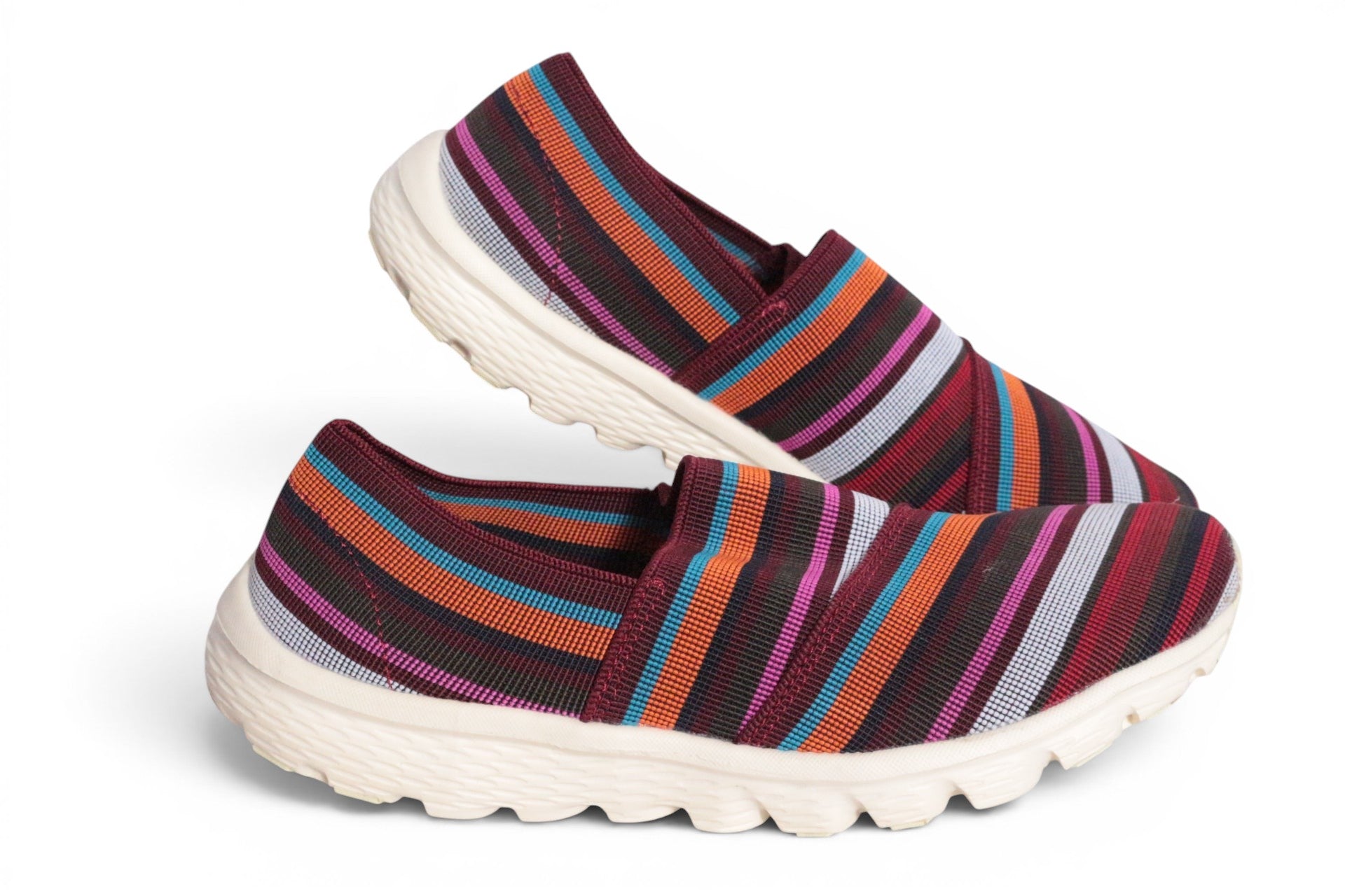 Baskets femme Frippindealz Rock Spring en textile tressé multicolore rayé avec semelle blanche légère et souple