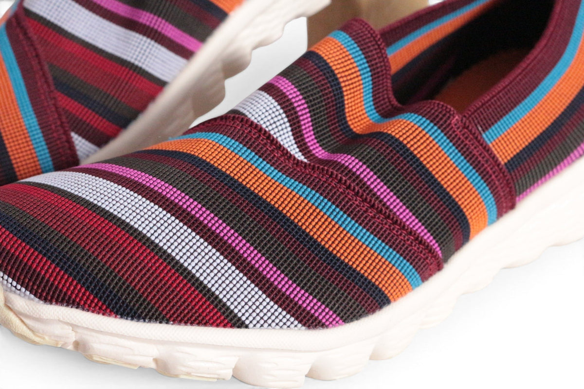 Baskets femme Frippindealz Rock Spring en textile tressé multicolore rayé avec semelle souple et légère