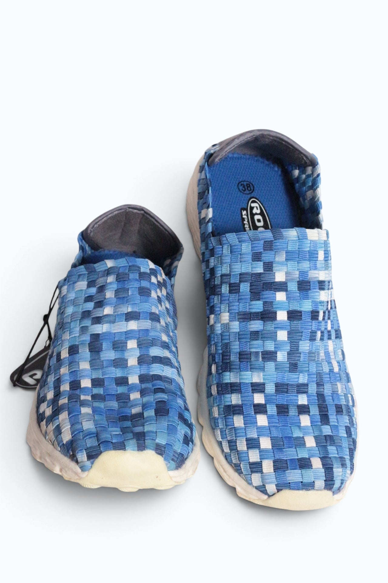Baskets femme Frippindealz Rock Spring en textile tressé bleu multicolore avec semelle souple et légère