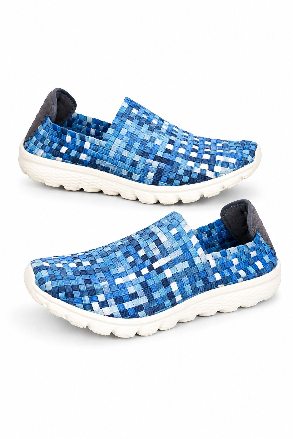 Baskets femme Frippindealz Rock Spring en textile tressé bleu multicolore avec semelle blanche souple et légère