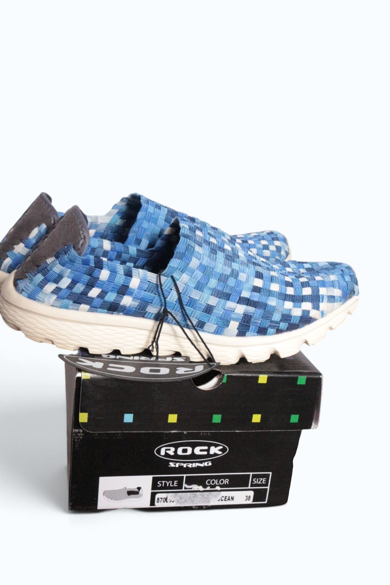 Baskets femme Frippindealz Rock Spring en textile tressé bleu multicolore avec semelle souple blanche