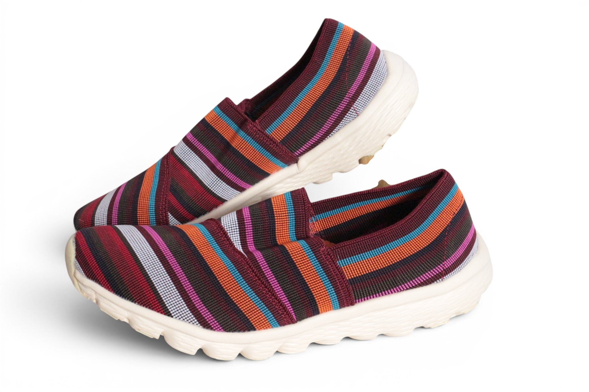 Baskets femme Frippindealz Rock Spring en textile tressé multicolore rayé avec semelle blanche souple et légère