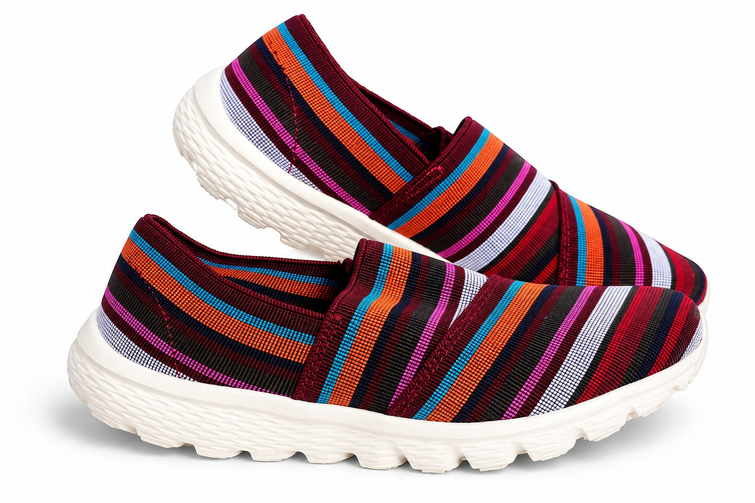 Baskets femme Frippindealz Rock Spring en textile tressé multicolore rayé avec semelle blanche souple