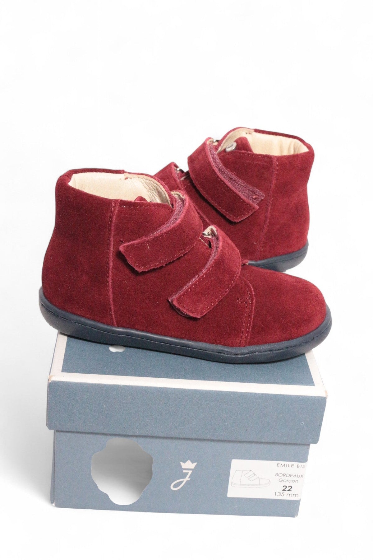 Sneakers montantes Frippindealz en cuir bordeaux pour enfant avec fermeture à scratch, taille 22, état neuf en boîte