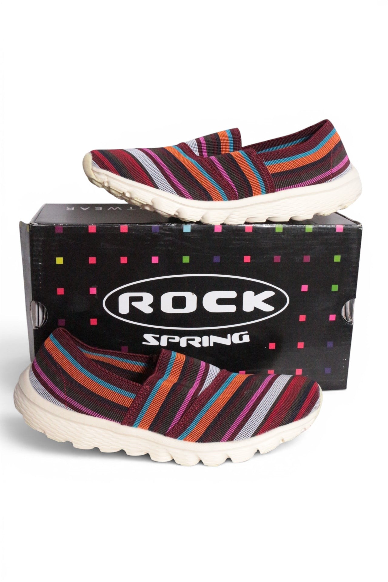 Baskets Frippindealz Rock Spring en textile tressé multicolore rayé avec semelle légère et boîte d'origine