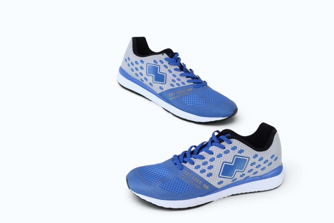 Baskets de running Frippindealz Erreà bleu et gris en mesh respirant avec semelle amortissante et lacets bleus