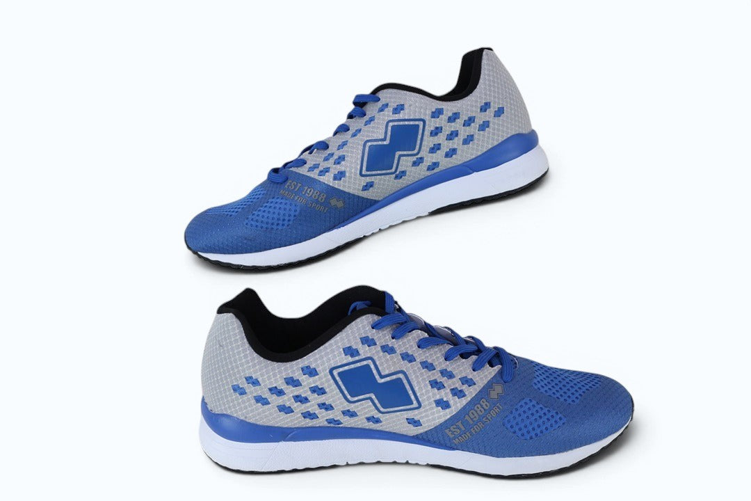 Baskets de running Frippindealz Erreà en mesh bleu et gris avec semelle amortissante blanche et lacets bleus