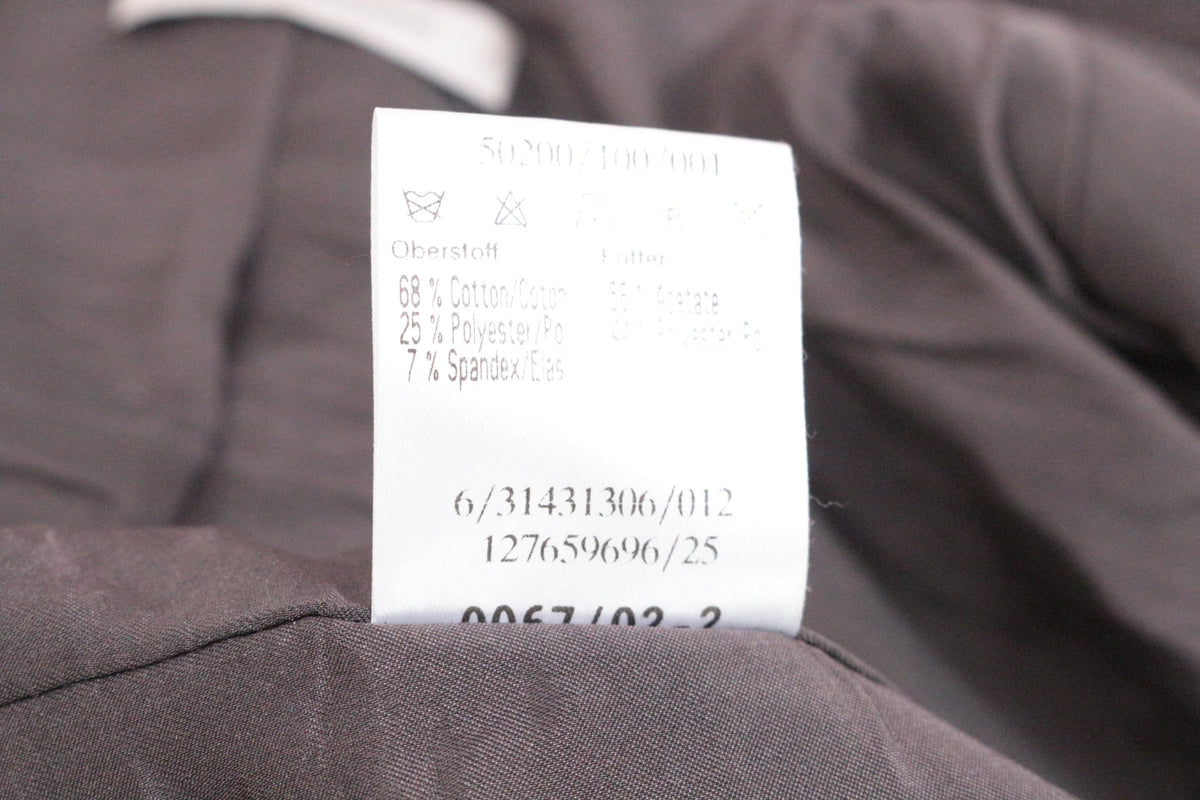 Étiquette de composition intérieure du blazer marron Frippindealz en coton, polyester et élasthanne