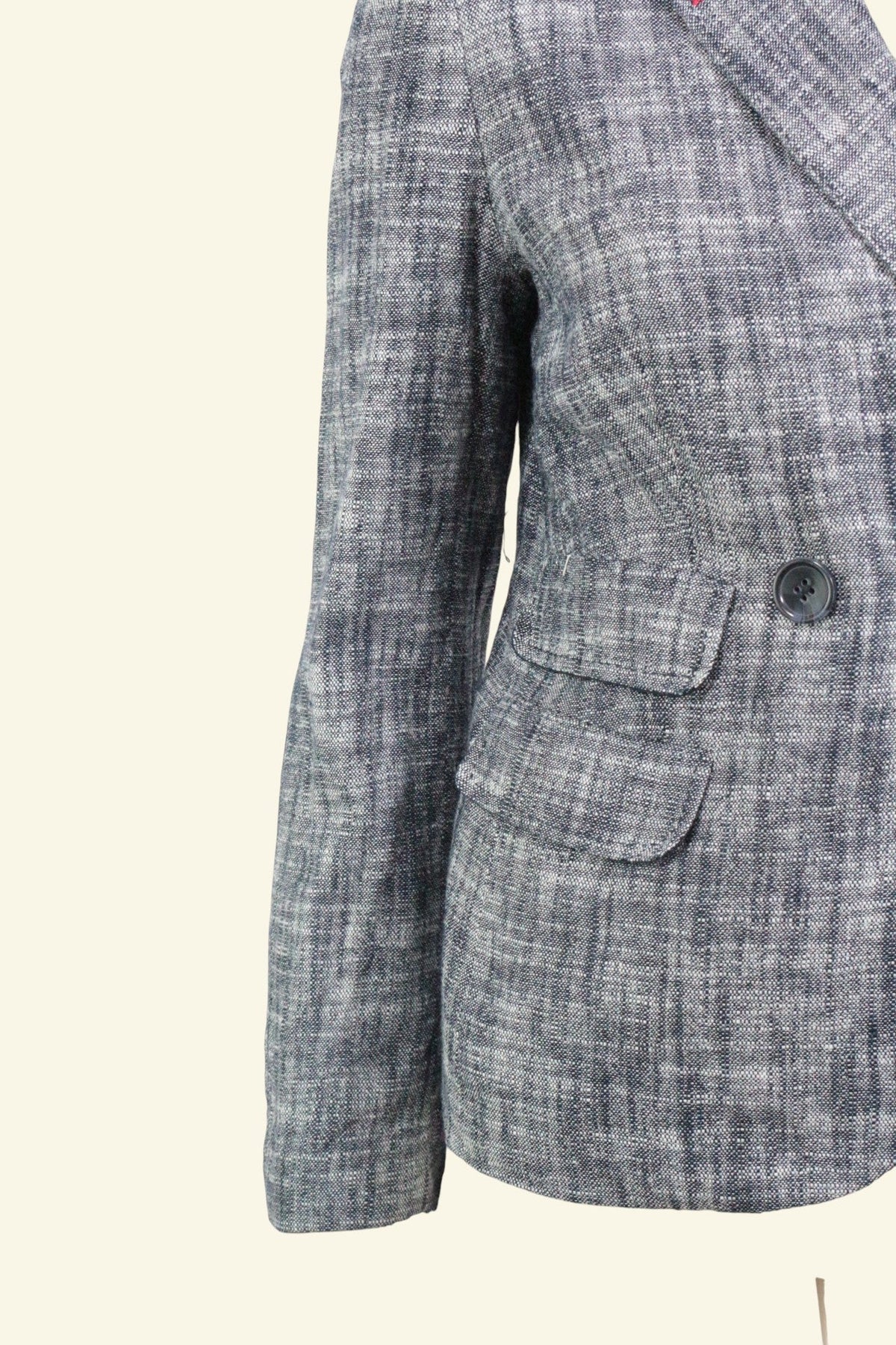 Blazer Frippindealz Kookaï en mélange de coton et lin bleu marine et blanc avec poches à rabat