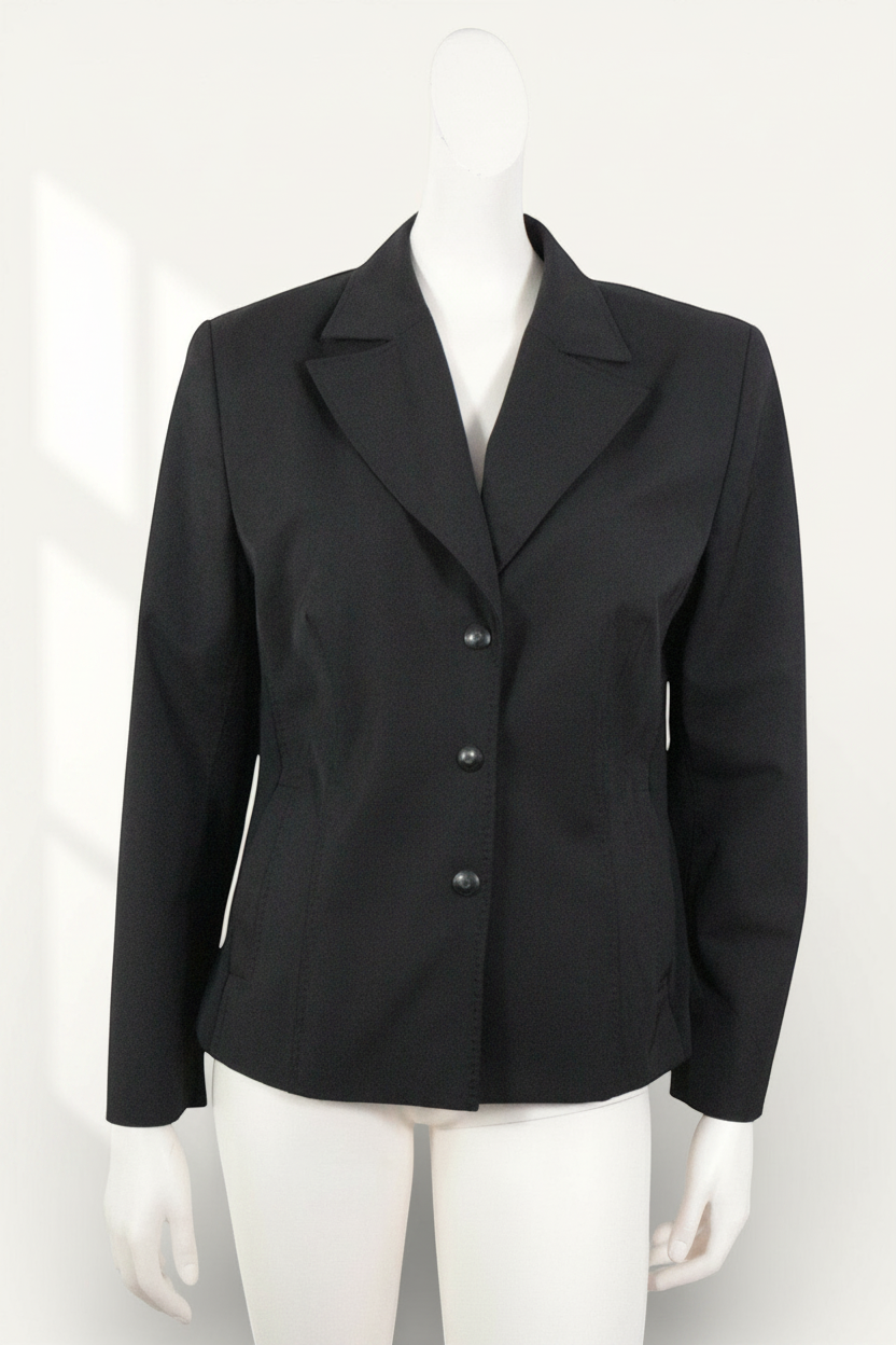 Blazer noir chic Gina B Heidemann pour femme, coupe classique avec fermeture à trois boutons, taille XL.
