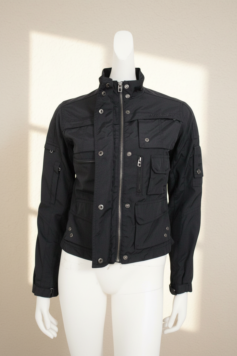 Veste blouson noire Frippindealz en polyamide avec poches multiples et fermeture zippée, style urbain ajusté
