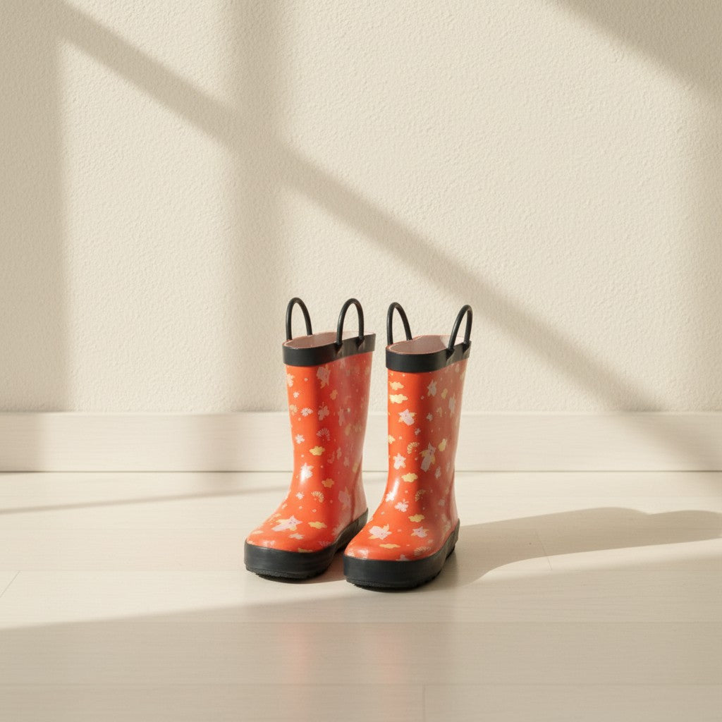 Bottes de pluie Frippindealz Mucky Wear orange en caoutchouc avec motif cochon et poignées d'enfilage, taille 30