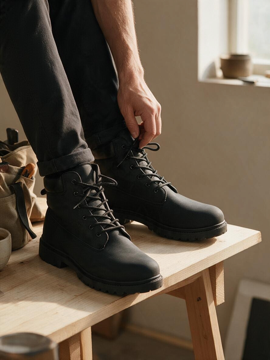 Bottes de randonnée noires Frippindealz en cuir synthétique avec lacets et semelles épaisses pour homme