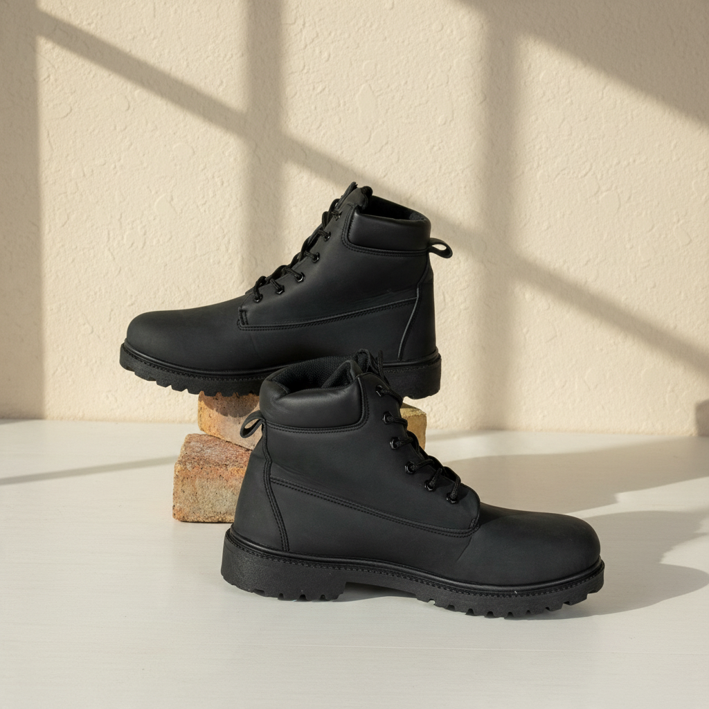 Bottes de randonnée noires Frippindealz en cuir synthétique avec semelles épaisses antidérapantes pour homme