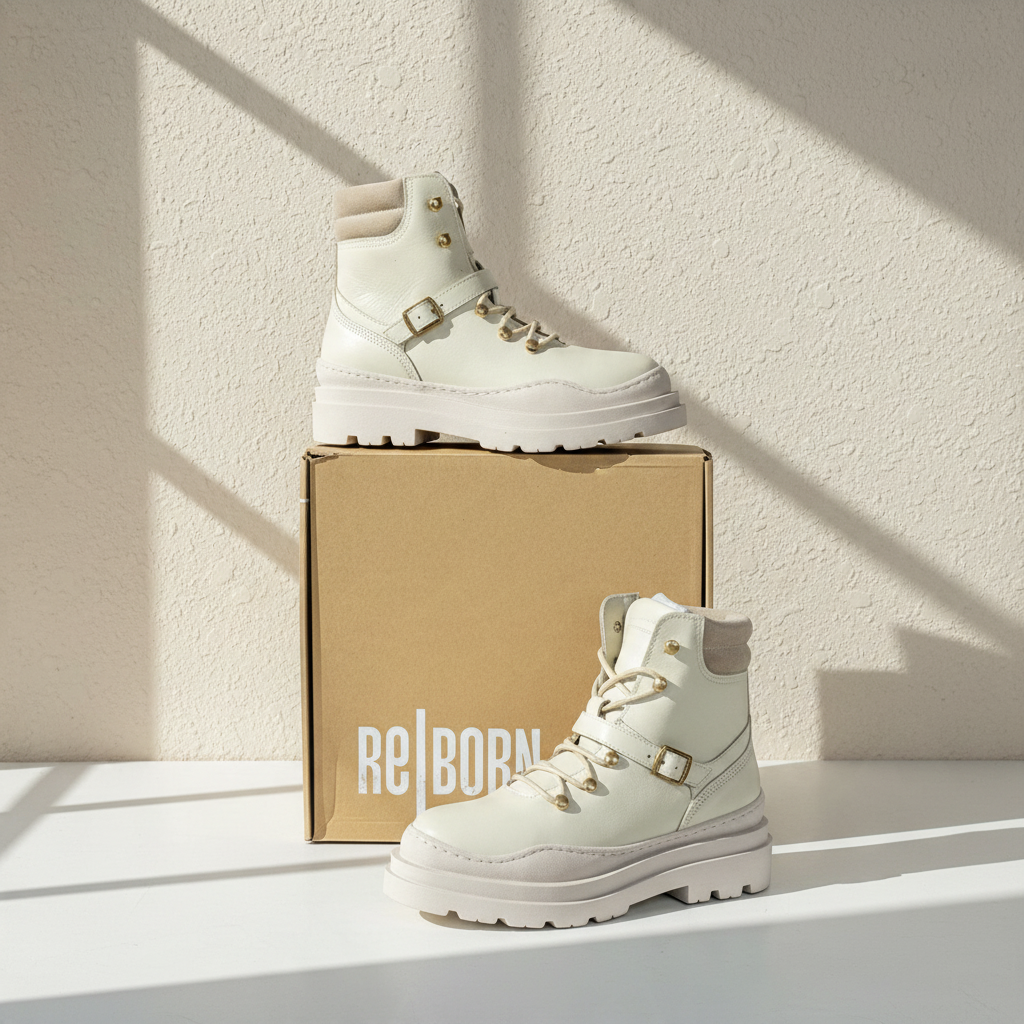 Bottes Frippindealz Reborn beige en cuir et suède avec lacets, œillets dorés et boucle latérale, style casual chic
