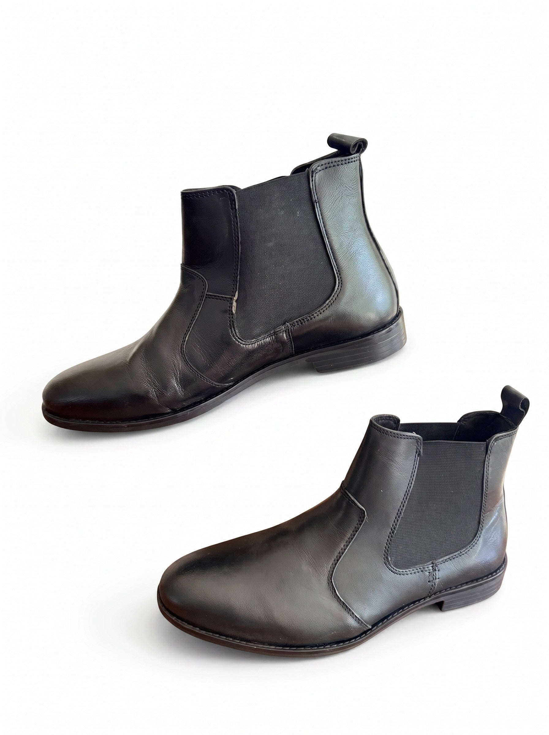 Frippindealz Bottines Chelsea en cuir noir pour homme, neuves, avec élastiques latéraux et tirant arrière.