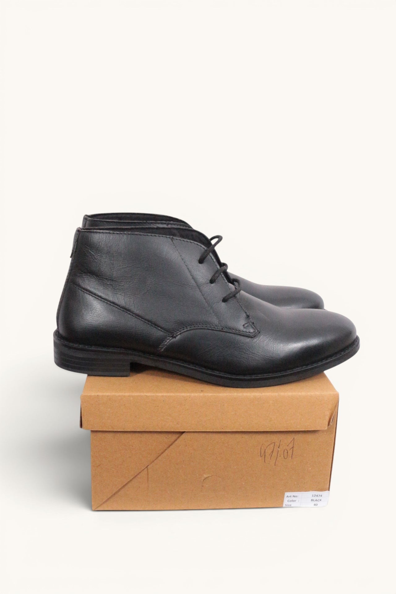 Frippindealz Bottines Derby montantes en cuir noir pour homme, neuves avec boîte, fermeture à lacets.