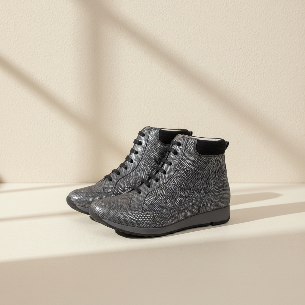 Bottines à lacets Frippindealz en cuir gris texturé avec semelle résistante pour un style moderne et confortable