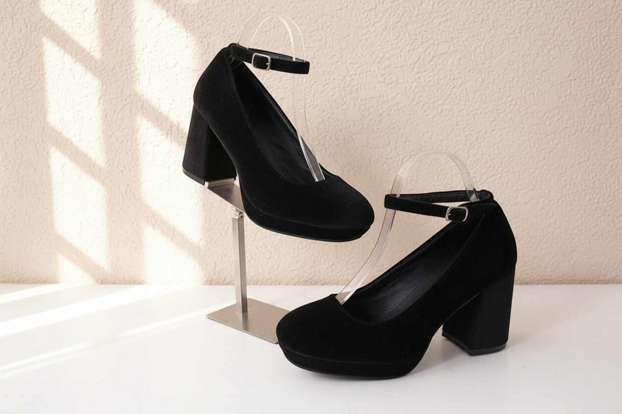 Bottines Tata Italia Frippindealz en velours noir avec talon épais, plateforme et bride ajustable à la cheville