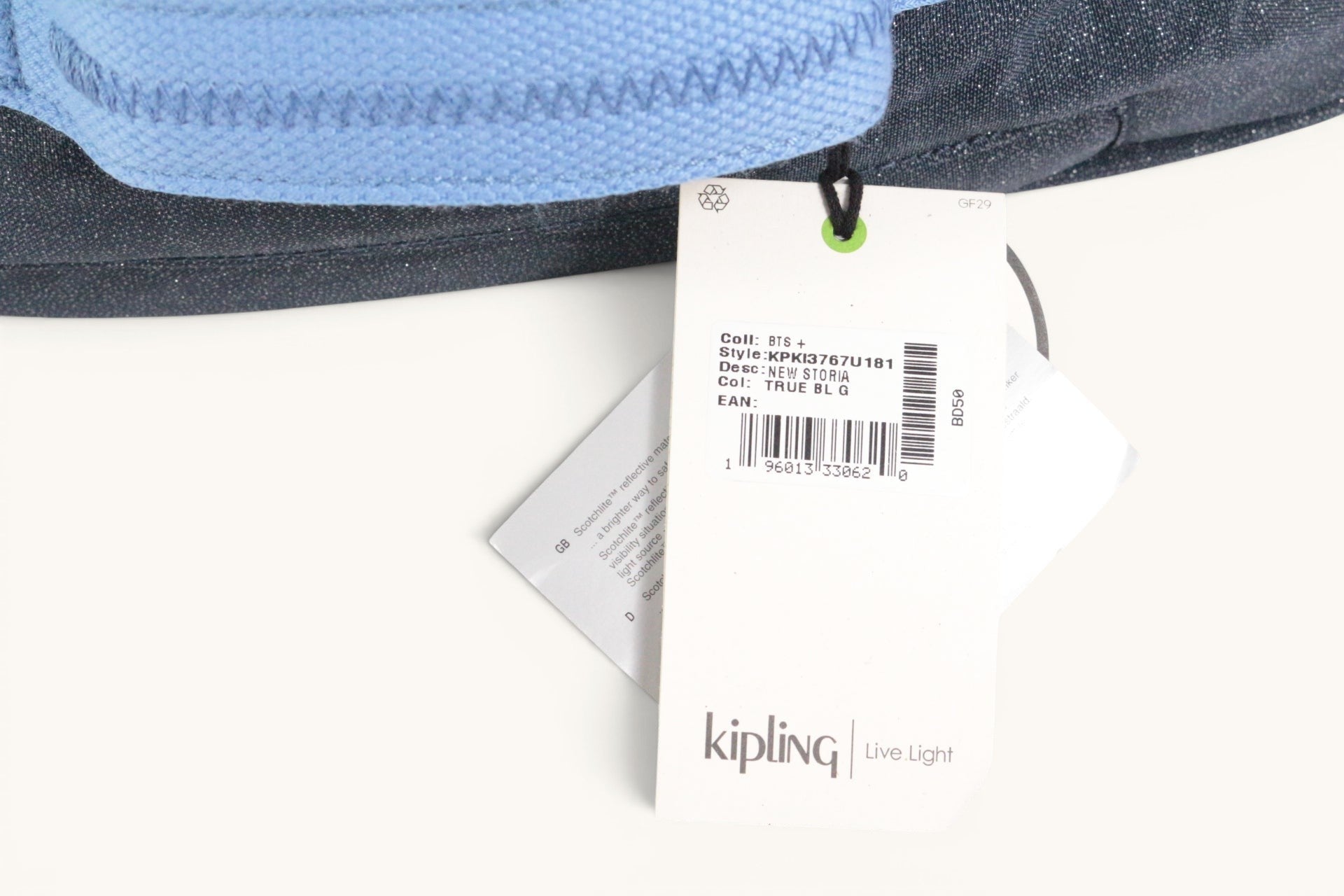 Frippindealz cartable à roulettes Kipling New Storia noir pailleté avec détails bleu ciel et étiquette d'origine