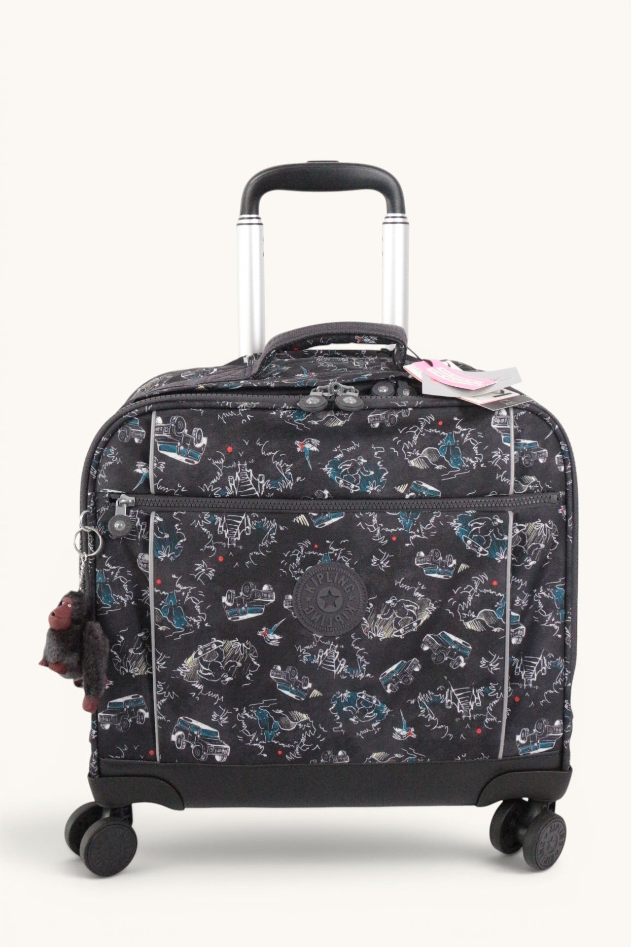 Cartable à roulettes Frippindealz Kipling New Storia noir à motifs aventure avec 4 roues et porte-clés singe