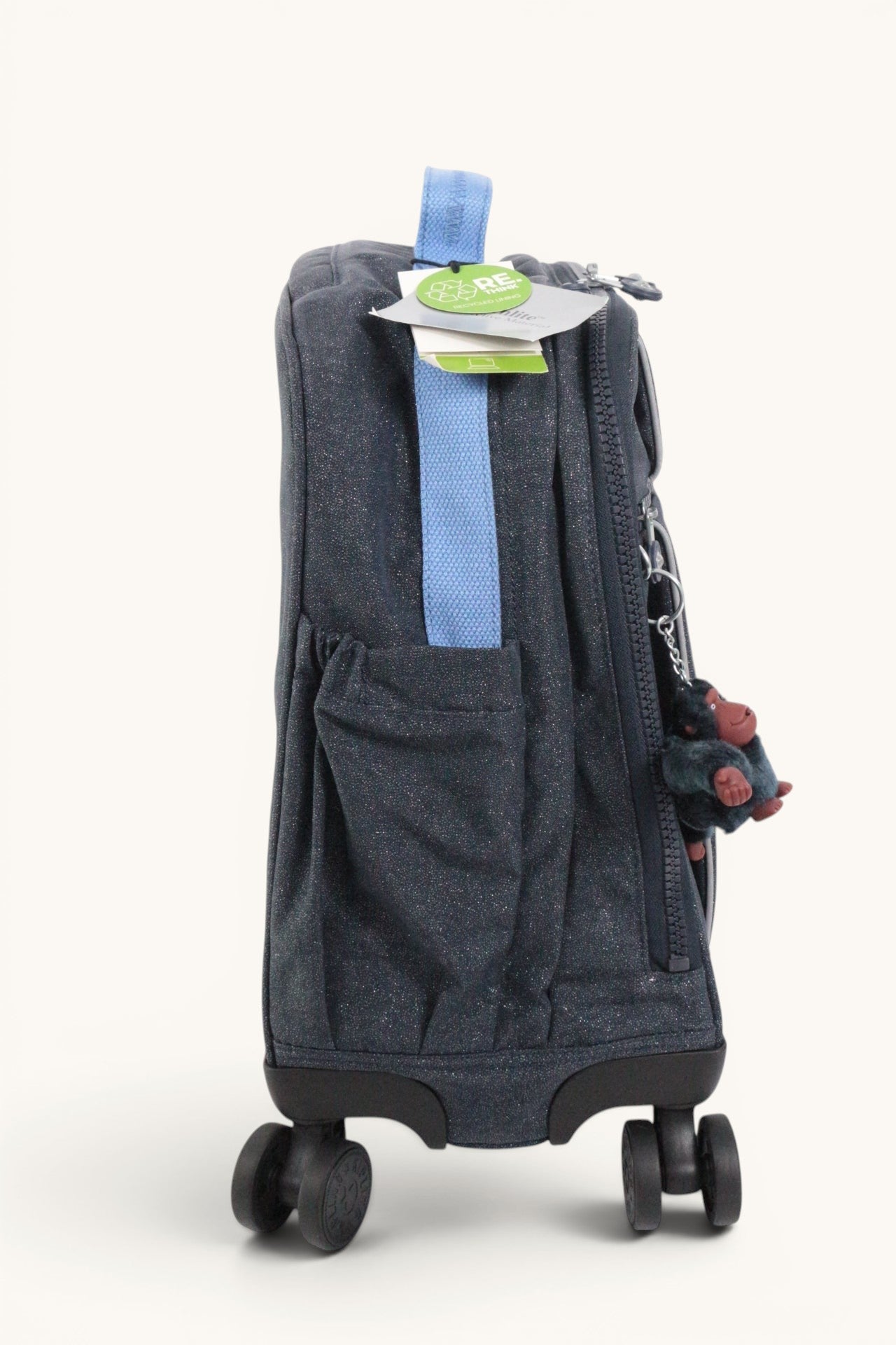 Cartable à roulettes Frippindealz Kipling New Storia noir pailleté avec porte-clés singe et 4 roues pivotantes