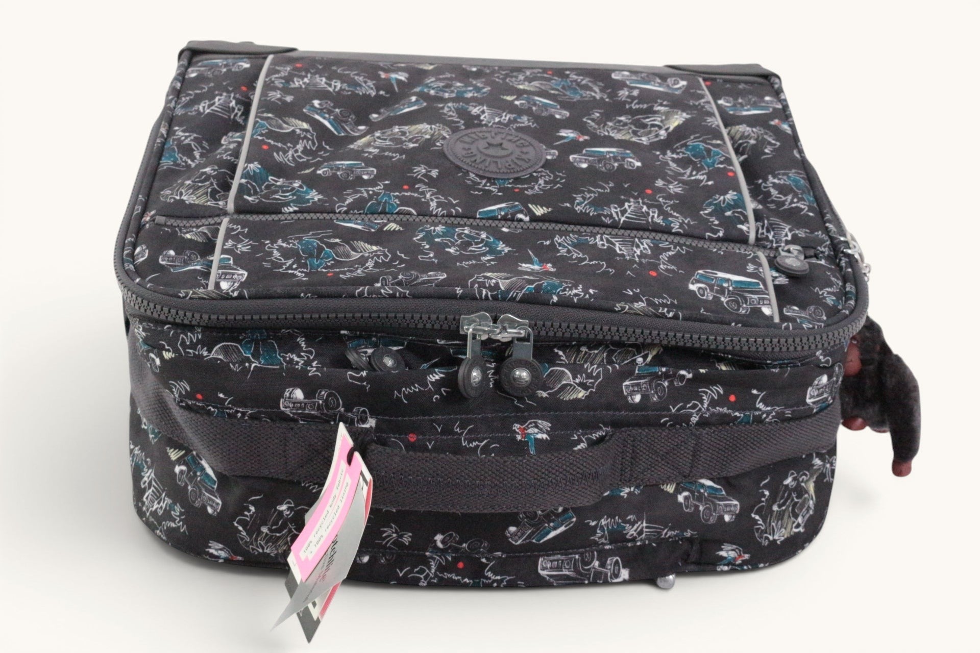 Cartable à roulettes Frippindealz Kipling New Storia noir à motifs aventure avec porte-clés singe et étiquette