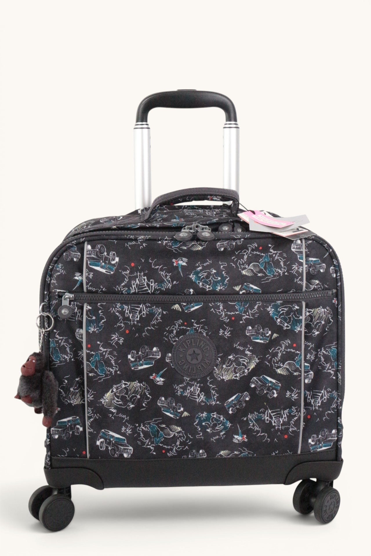 Cartable à roulettes Frippindealz Kipling New Storia noir à motifs aventure avec 4 roues et porte-clés singe