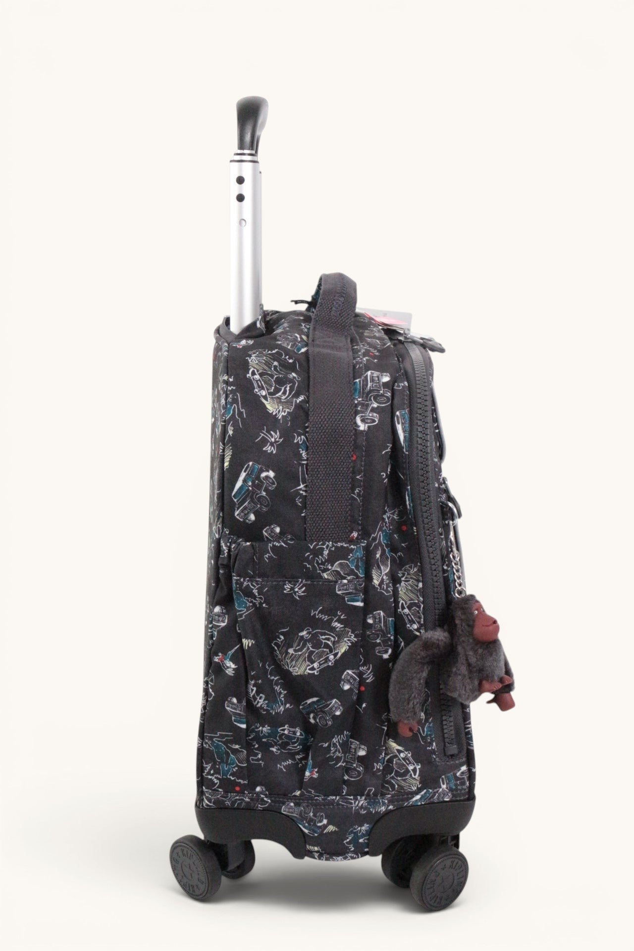 Frippindealz cartable à roulettes Kipling New Storia noir à motifs aventure avec poignée télescopique et singe