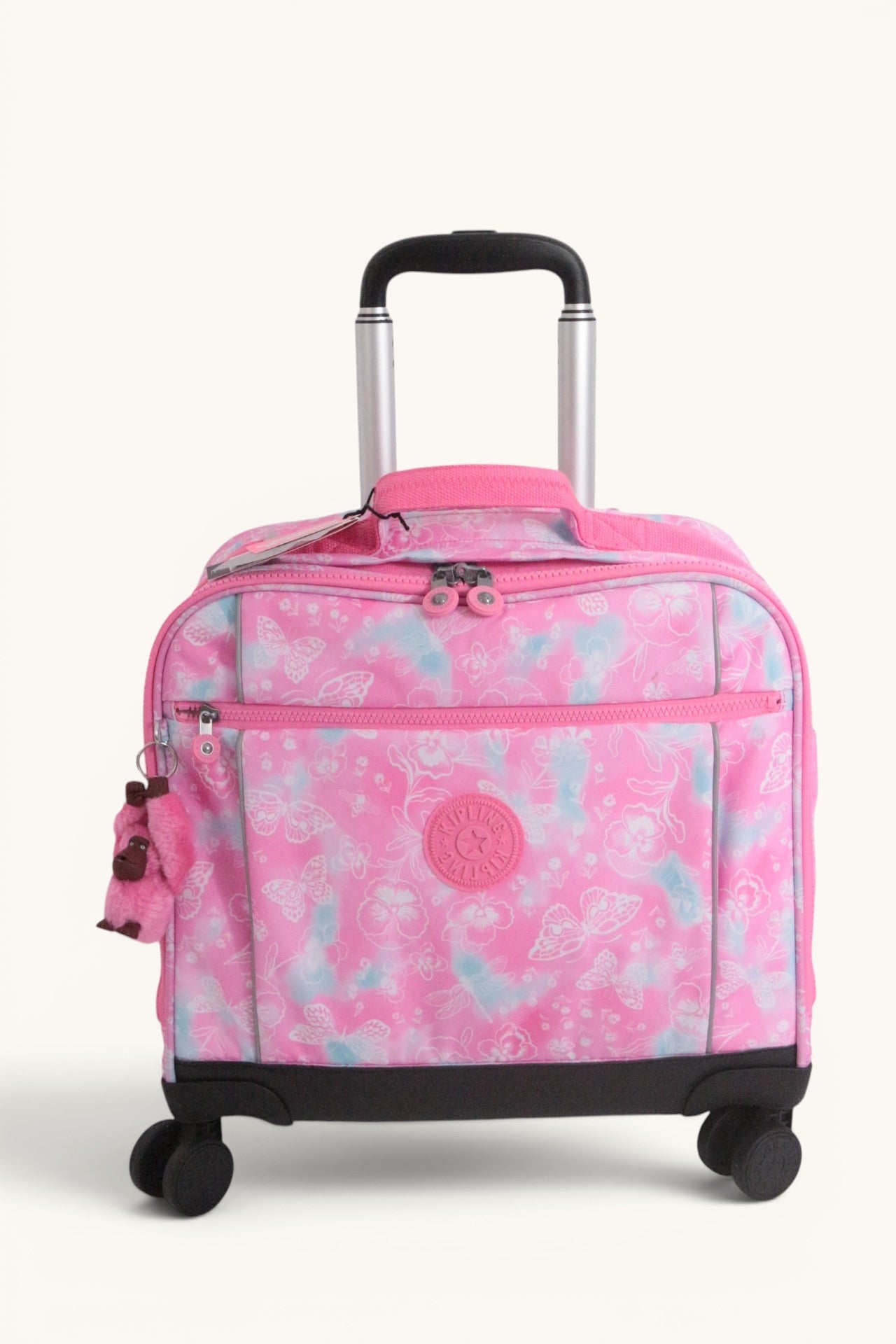 Cartable à roulettes Frippindealz Kipling New Storia rose à motifs fleurs et papillons avec 4 roues pivotantes
