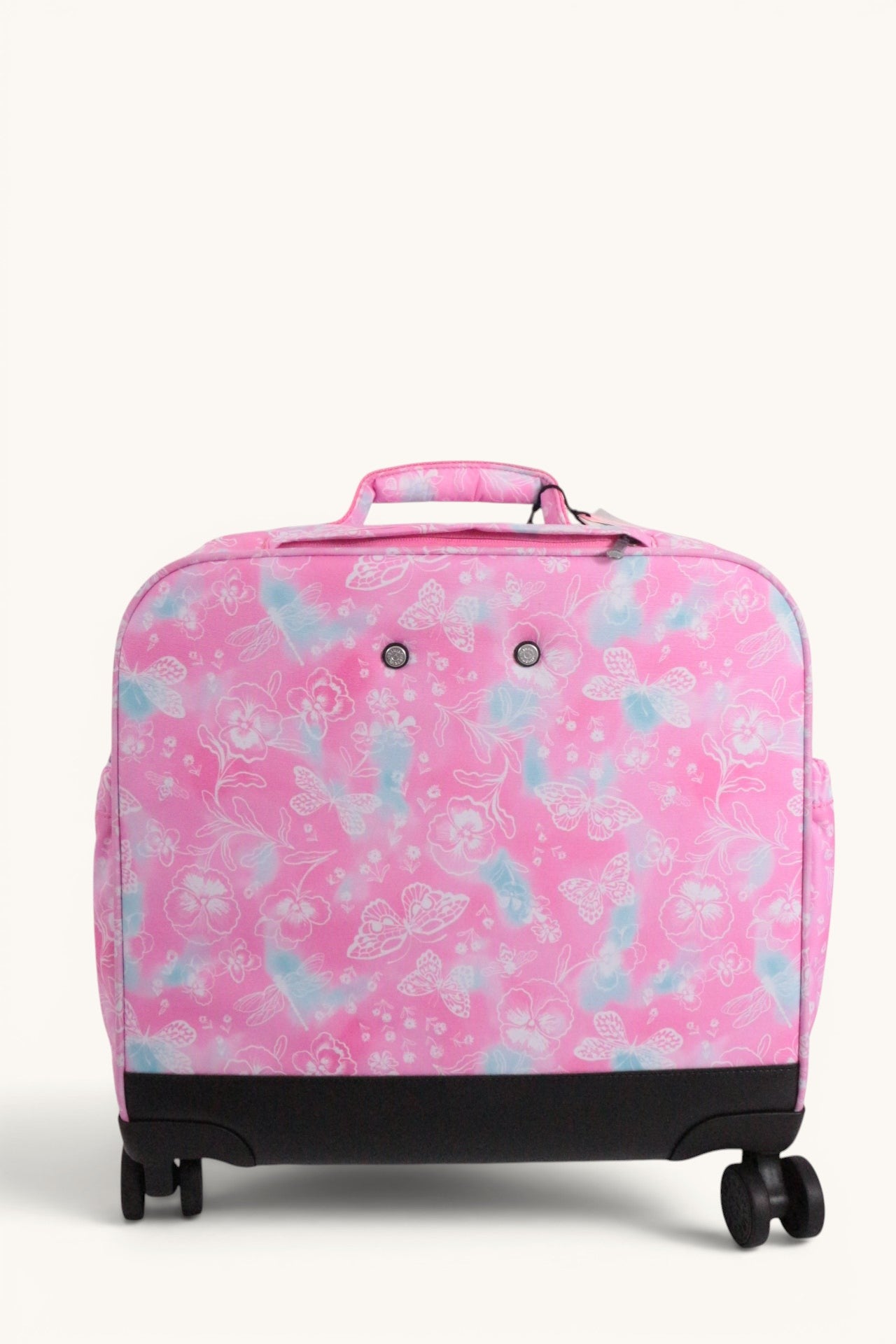 Cartable à roulettes Frippindealz Kipling New Storia rose à motifs fleurs et papillons avec 4 roues pivotantes