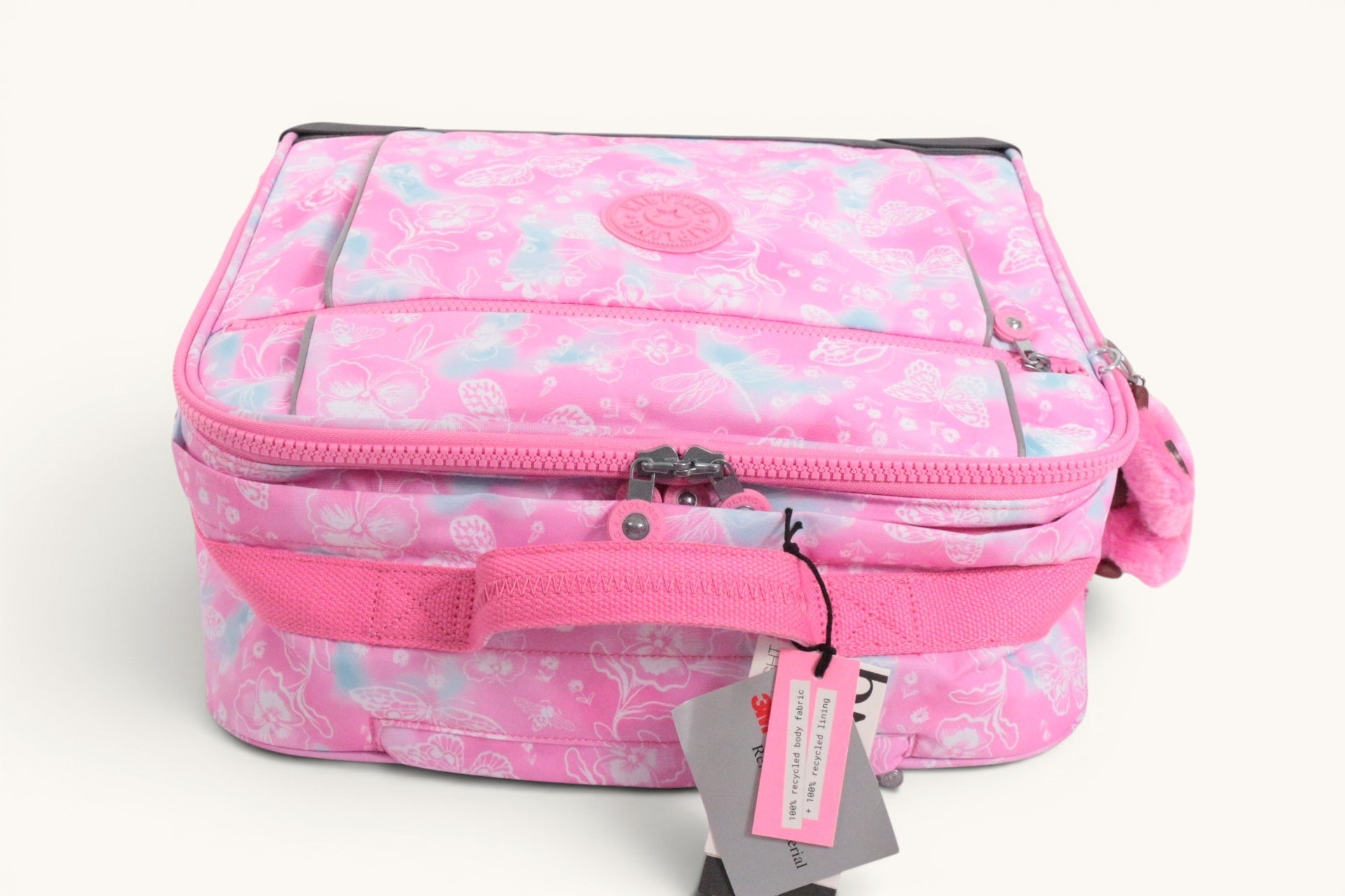 Frippindealz cartable à roulettes Kipling New Storia rose à motifs fleurs et papillons avec porte-clés singe