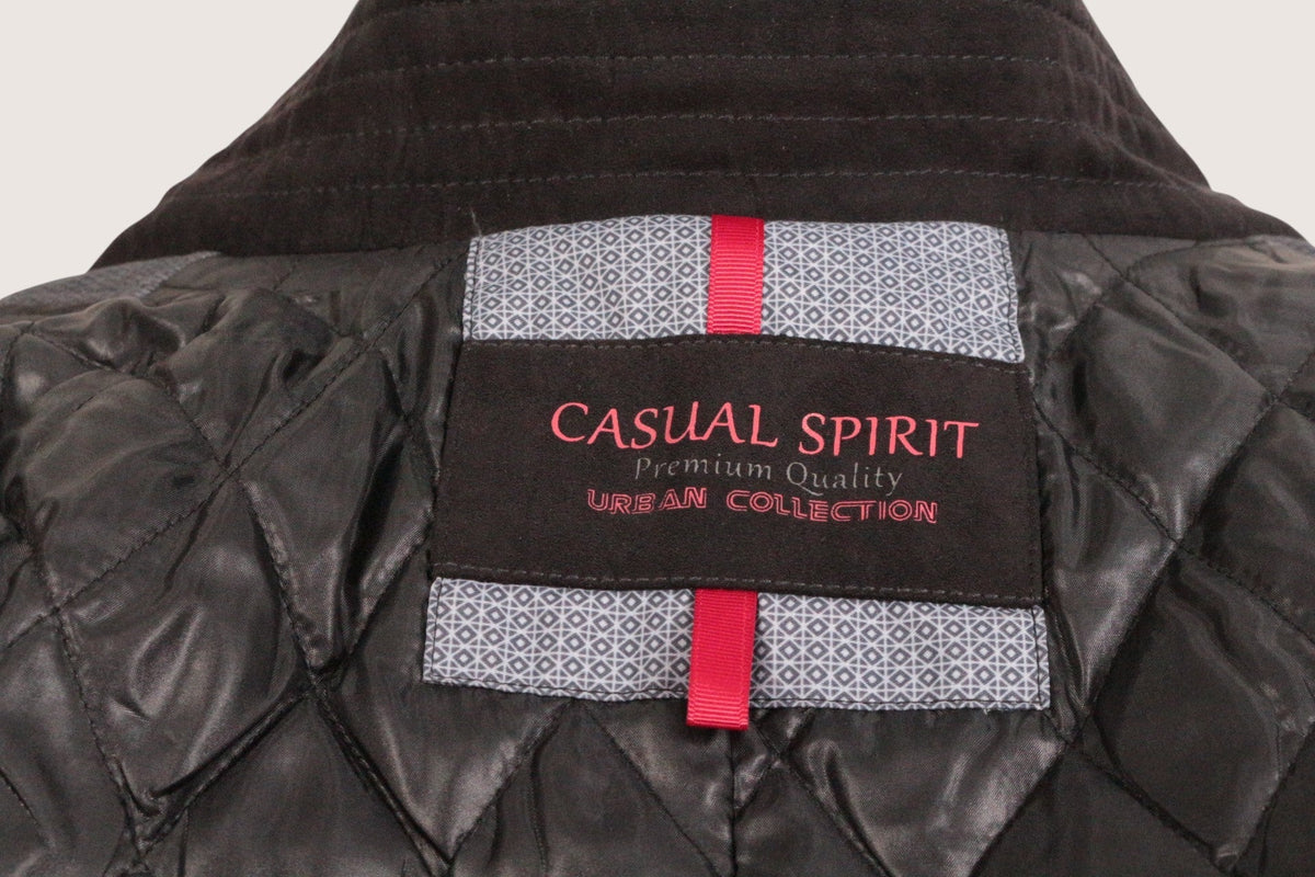 Étiquette intérieure de la veste Frippindealz Casual Spirit en polyester et polyamide gris et noir matelassé