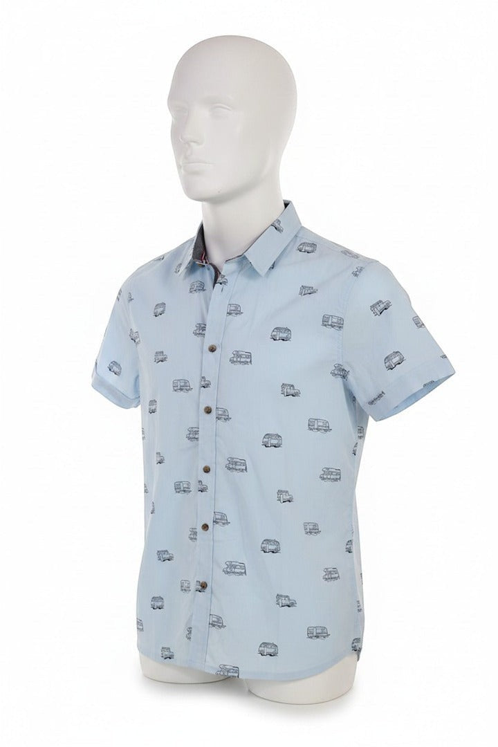 Chemise Brave Soul Frippindealz en coton bleu clair à manches courtes avec imprimé de petites camionnettes
