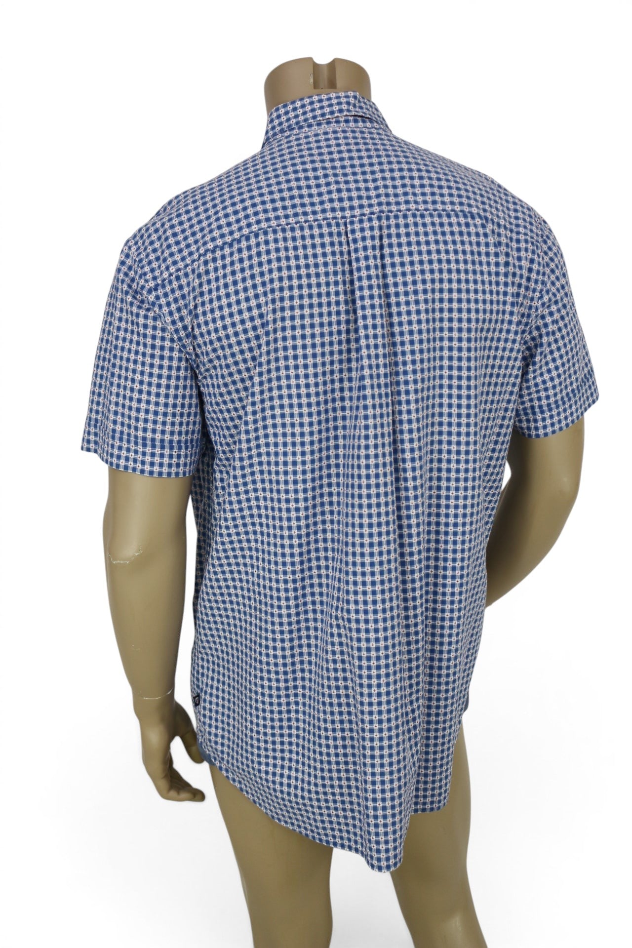 Chemise homme Frippindealz Giovanni Galli manches courtes, bleu à micro carreaux, coupe Vintage Fit, taille L.