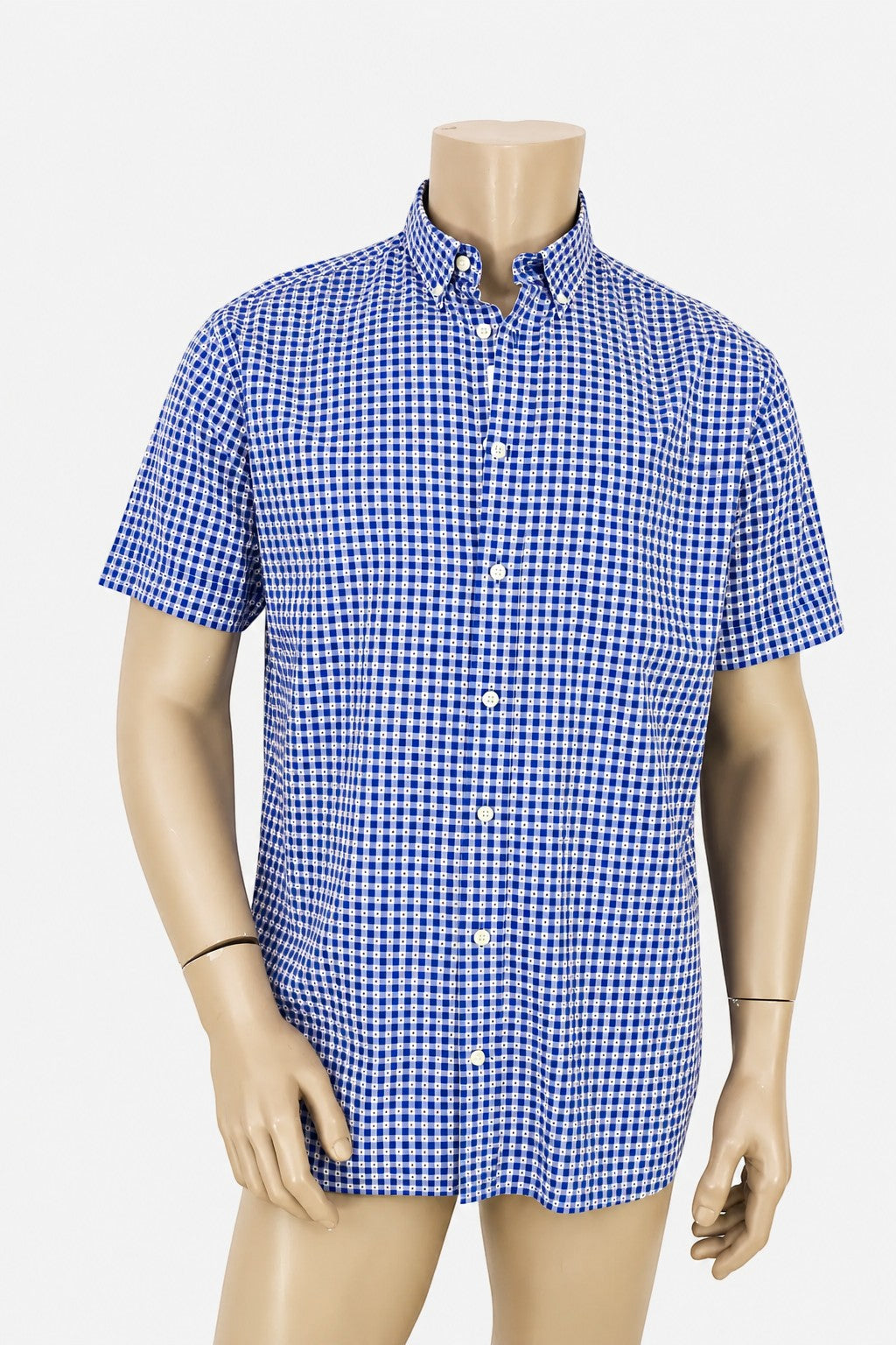 Chemise homme Frippindealz Giovanni Galli manches courtes, coupe Vintage Fit, motif micro carreaux bleus et blancs.