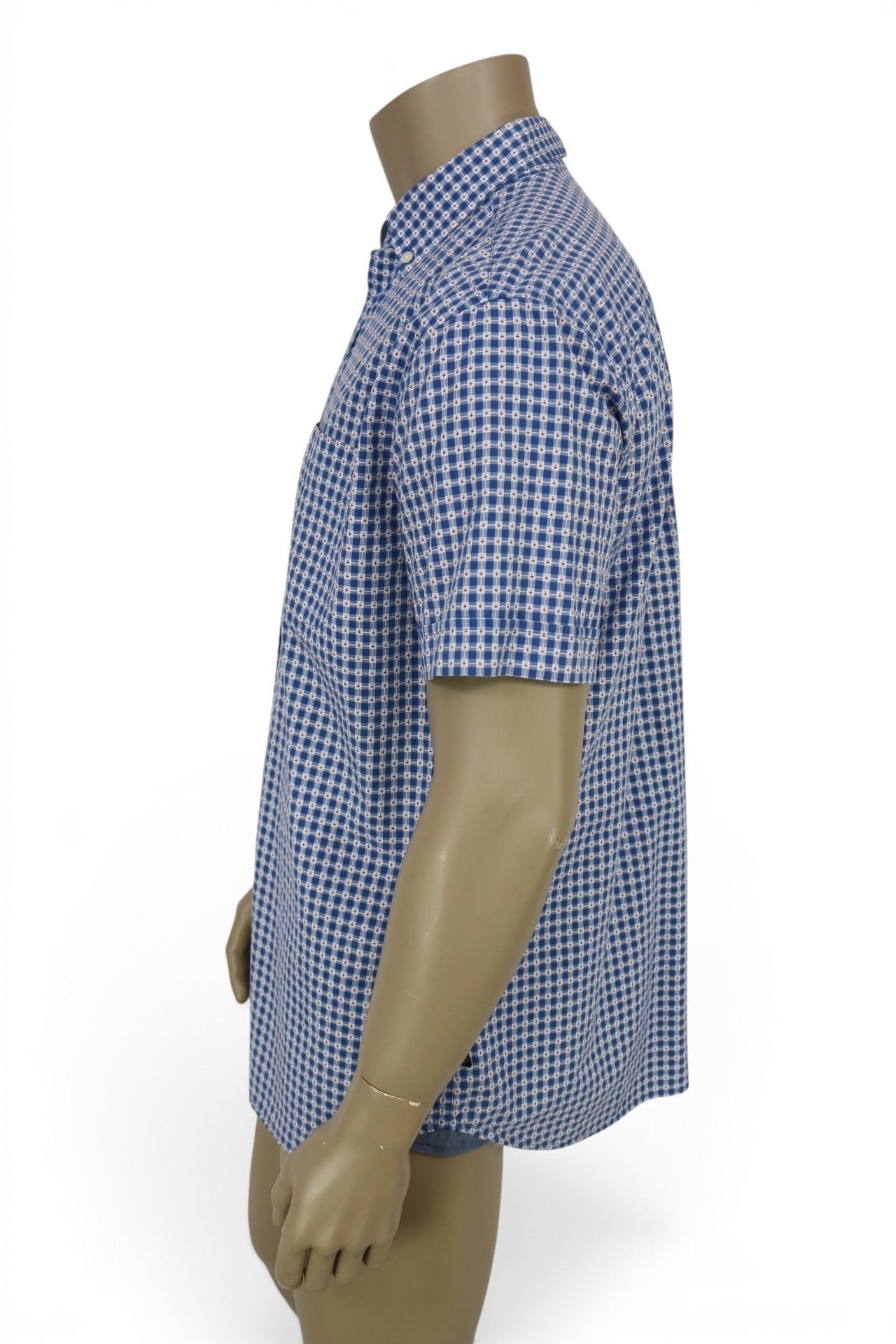Chemise homme manches courtes Frippindealz Giovanni Galli, coupe Vintage Fit, motif micro carreaux bleu, blanc et rouge