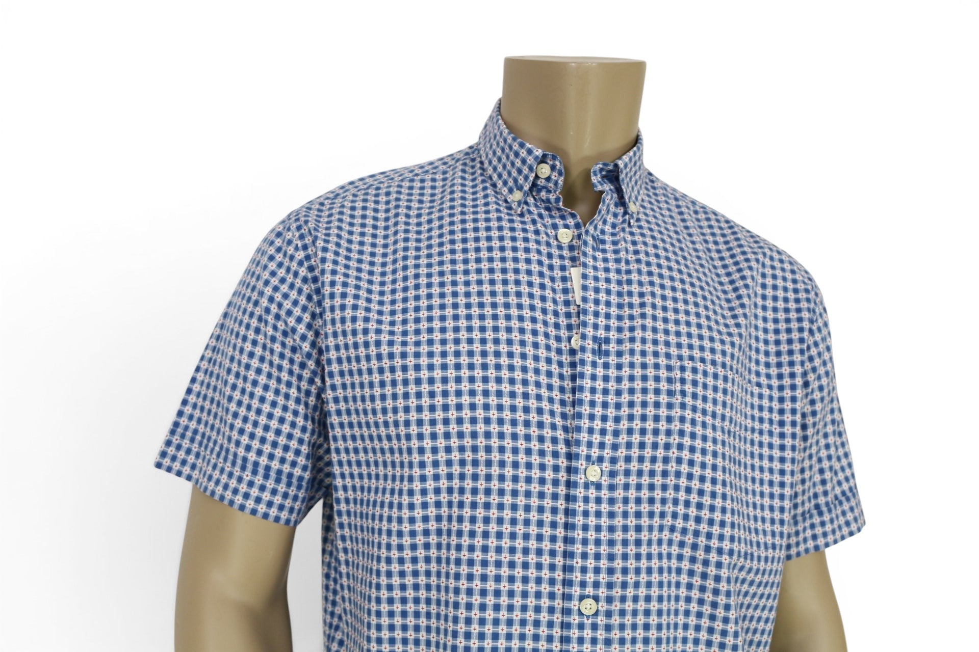 Chemise homme manches courtes Frippindealz Giovanni Galli, bleu à micro carreaux, coupe Vintage Fit, col boutonné.
