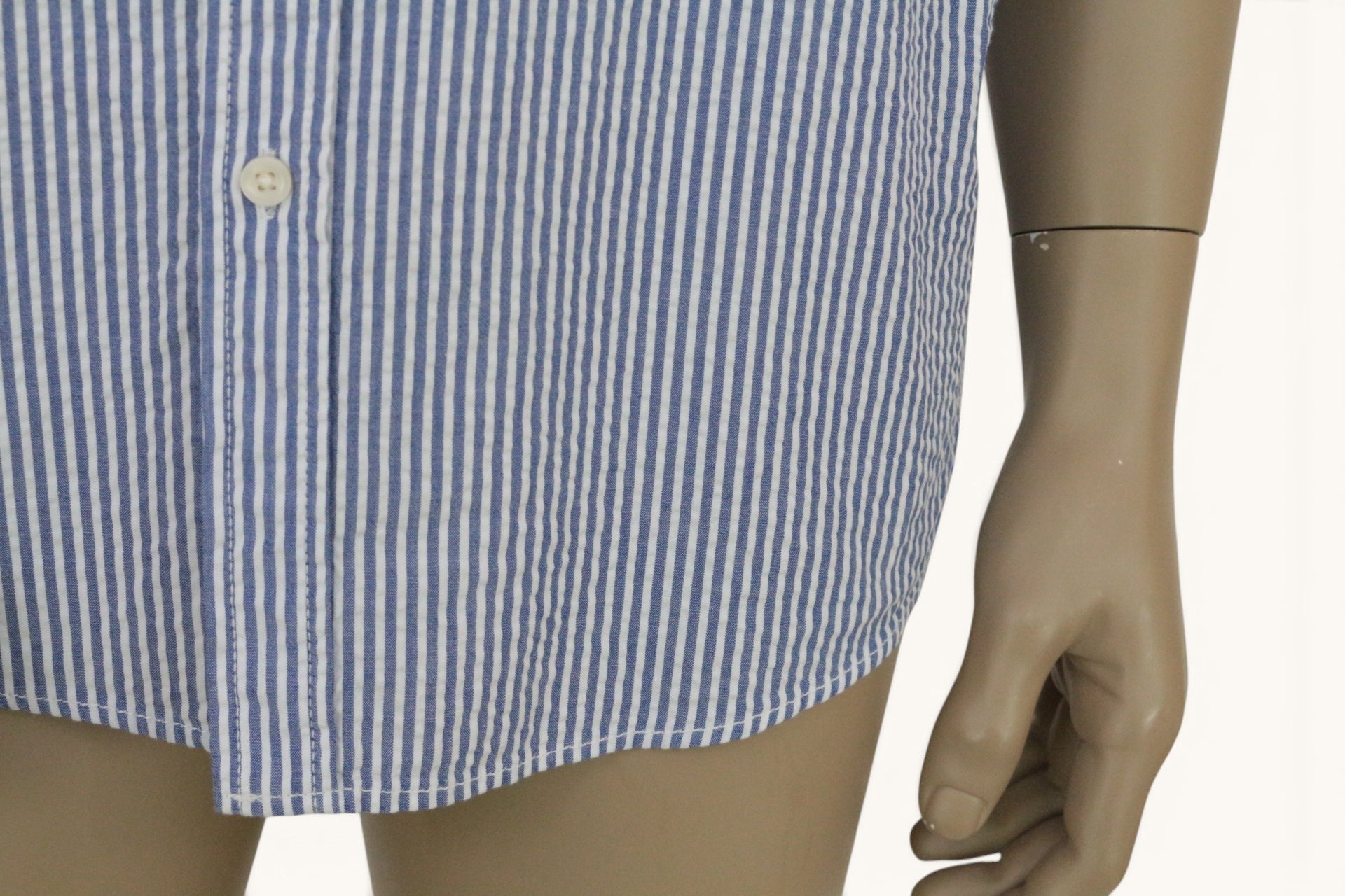 Chemise homme Frippindealz C&A à rayures verticales bleu et blanc en coton, coupe regular, manches courtes