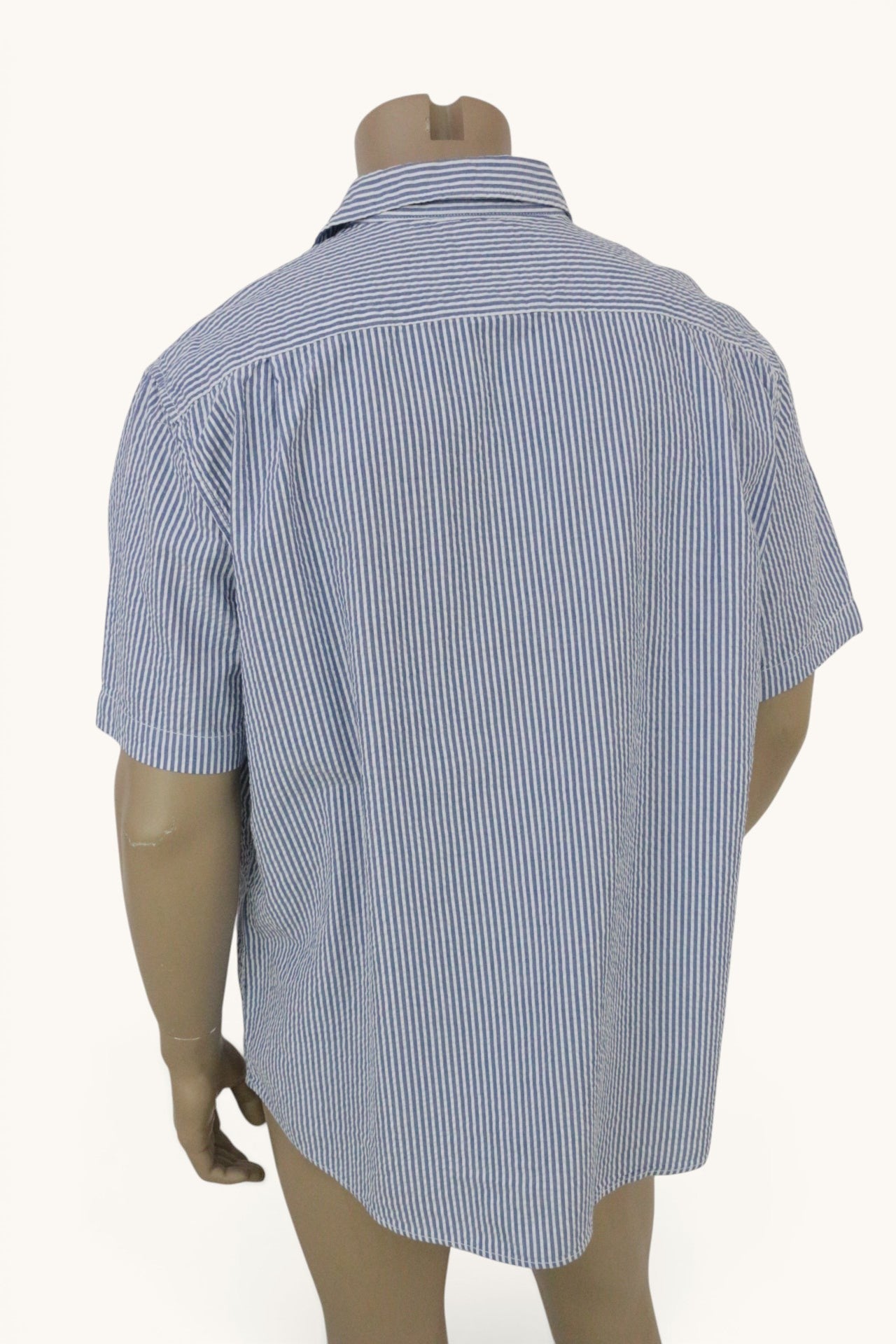Chemise homme C&A Frippindealz à rayures bleu et blanc, manches courtes en 100% coton, coupe casual chic.
