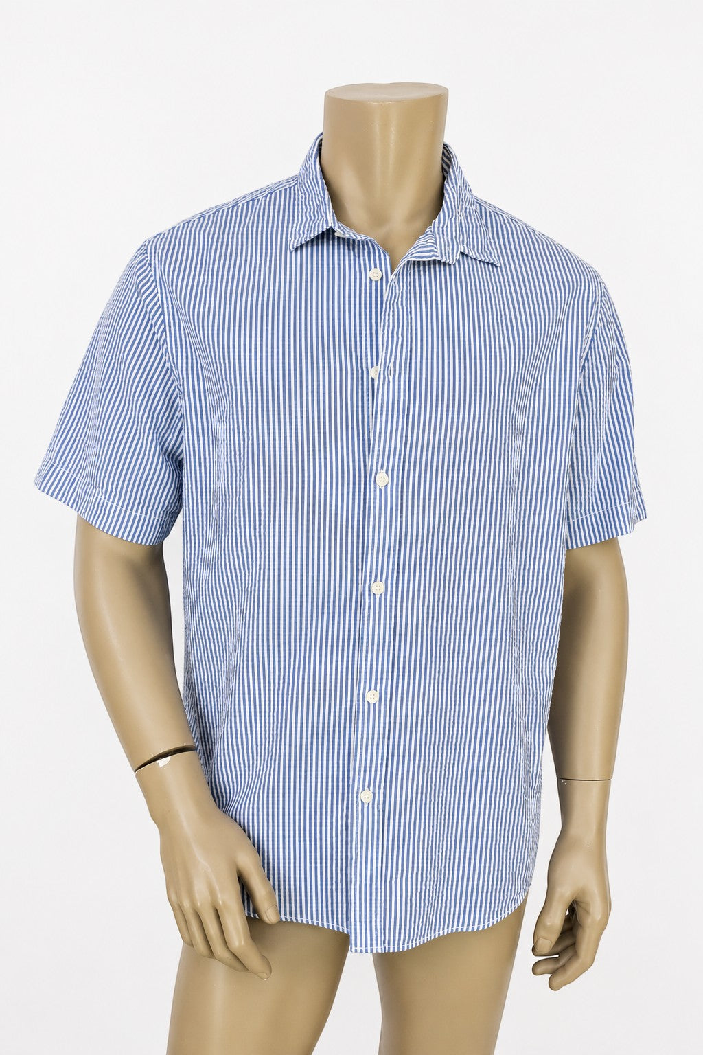 Chemise homme Frippindealz C&A à manches courtes, 100% coton, rayures verticales bleu et blanc, coupe regular, taille XL