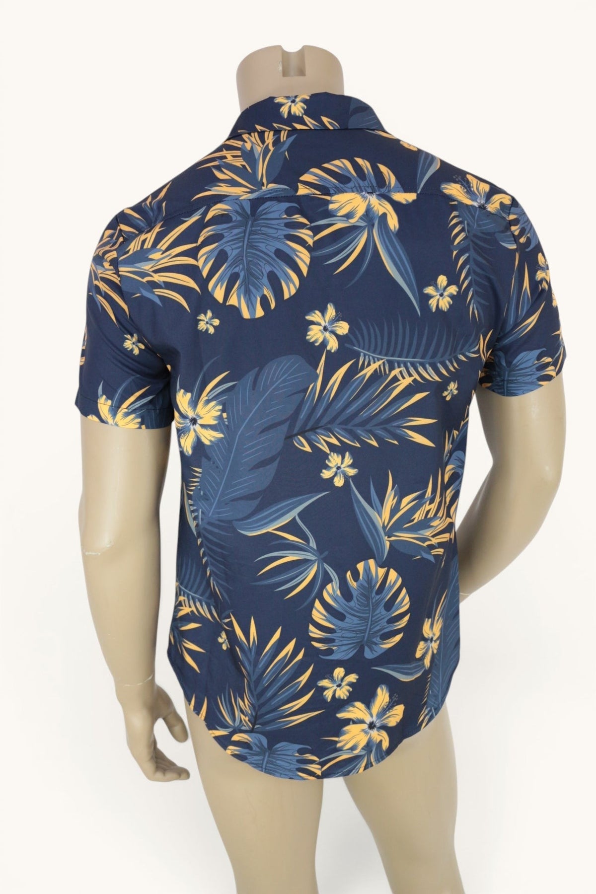 Chemise homme Manfinity Frippindealz bleu marine à manches courtes avec imprimé tropical jaune et bleu en polyester